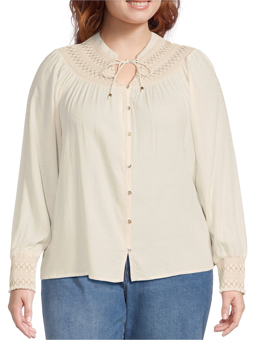 Westbound Nurture Boho Peasant Blouse Womens Medium White Embroidered Rayon